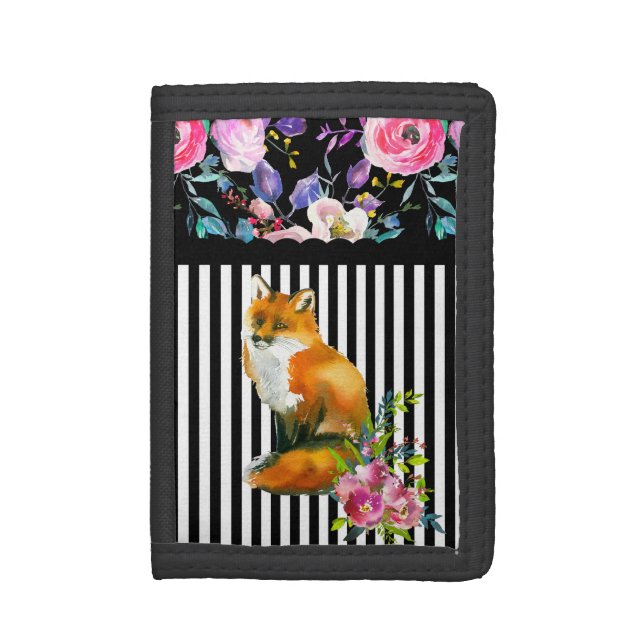 Red Fox Floral & Stripe Wallet (Front Vertical)