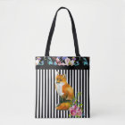 Red Fox & Floral Tote Bag Stripe