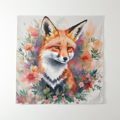 Red Fox Flower Art Tapestry