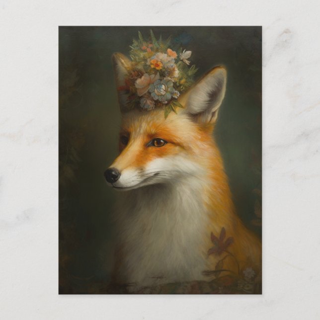 Red Fox Flowers on Head Postcard (Front)