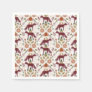 Red Fox Folk Art Napkin Rustic Party Decor