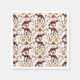 Red Fox Folk Art Napkin Rustic Party Decor