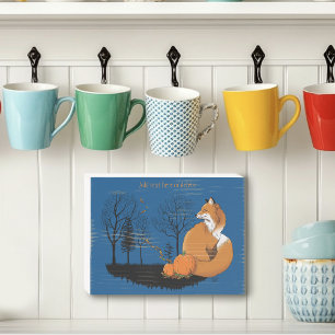 Red Fox Forest Pumpkins Wooden Box Sign