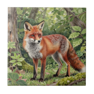 Red Fox Forest Wildlife Portrait Ceramic Tile