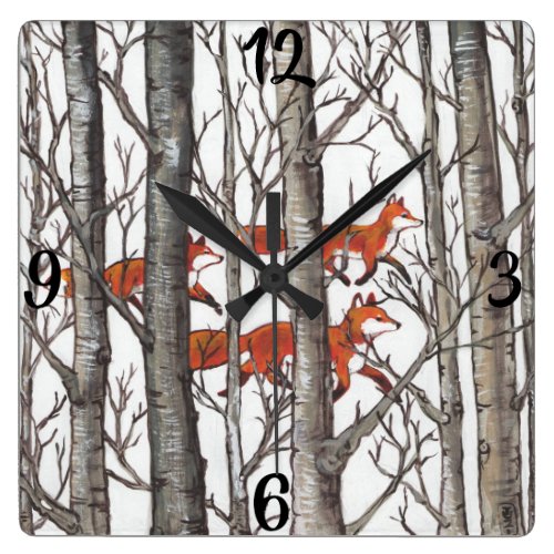 Red Fox Foxes Gray Winter Forest Woodland Clock