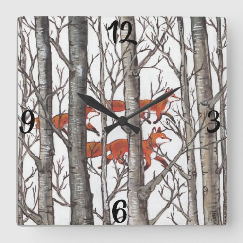 Red Fox Foxes Gray Winter Forest Woodland Clock