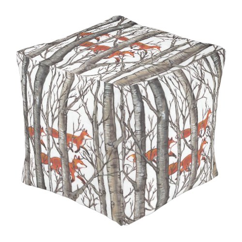 Red Fox Foxes in Gray Woods Designer Footrest Pouf