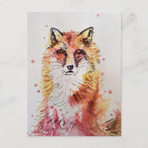 Red Fox foxes watercolour Painting art cute Postcard