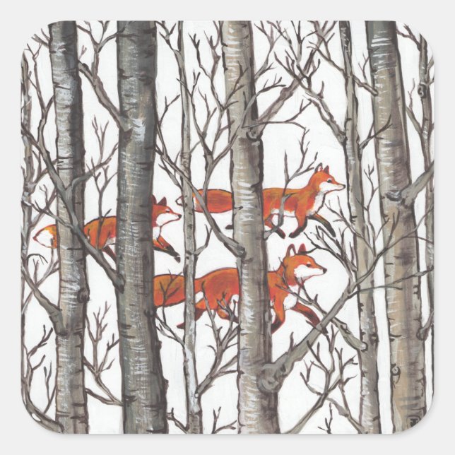 Red Fox Foxes Woodland Forest Gray Black Sticker (Front)