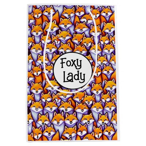 Red fox foxy lady funny cartoon pattern woodland  medium gift bag