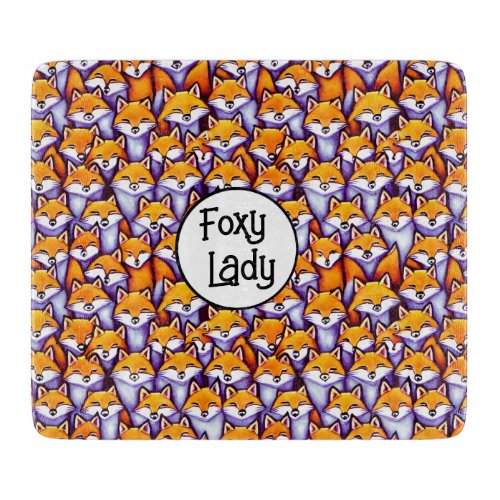 Red fox foxy lady funny doodle cartoon collage fun cutting board