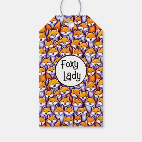 Red fox foxy lady funny doodle cartoon pattern gift tags