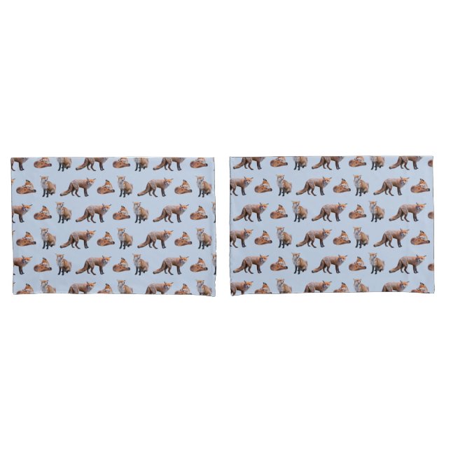Red Fox Frenzy Pillowcases (Light/Dark Blue) (Front-Set)