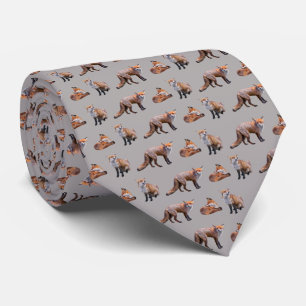 Red Fox Frenzy Tie Double Sided Print (Gray)