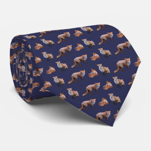 Red Fox Frenzy Tie Double Sided Print (Navy)