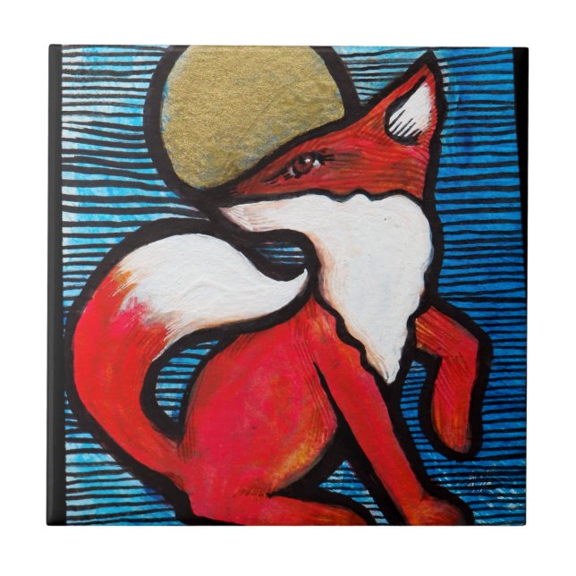 Red Fox Full Moon Loyal Foxes MoonChild            Ceramic Tile (Front)
