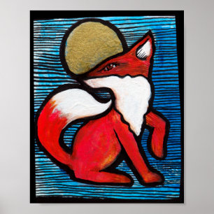Red Fox Full Moon Loyal Foxes MoonChild Poster
