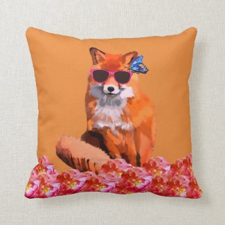 Red fox Funny Cute Art  Throw Pillow