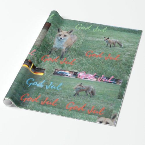 Red fox God Jul Christmas Swedish mixed pattern Wrapping Paper