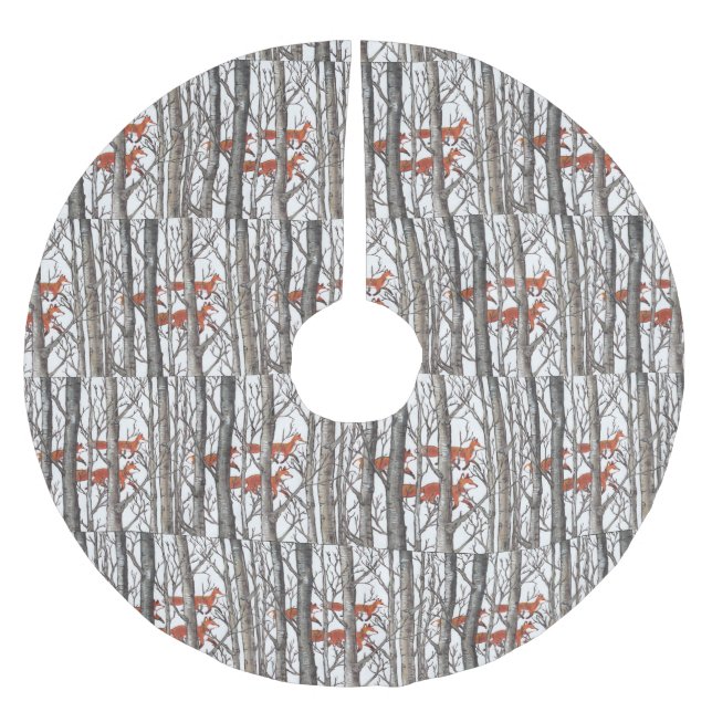 Red Fox Gray Forest Woods Christmas Tree Skirt (Front)