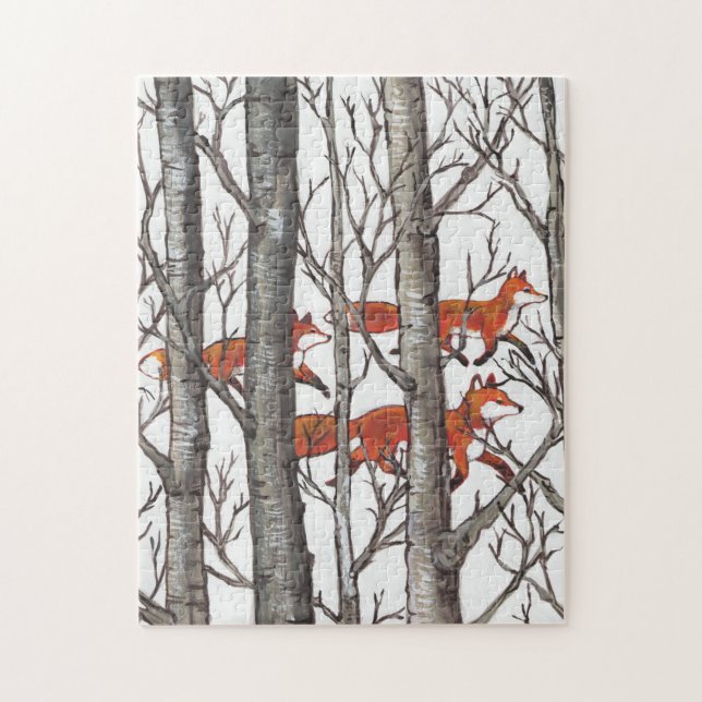 Red Fox Gray Forest Woods Jigsaw Puzzle Difficult (Vertical)