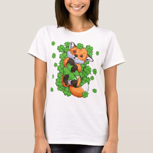 Red Fox Green Shamrocks T-Shirt (Front)