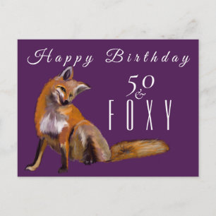 Red fox Happy Fiftieth Birthday greeting Postcard