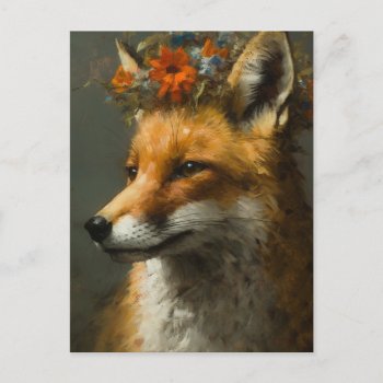 Red Fox In A Floral Crown Postcard by angelandspot at Zazzle