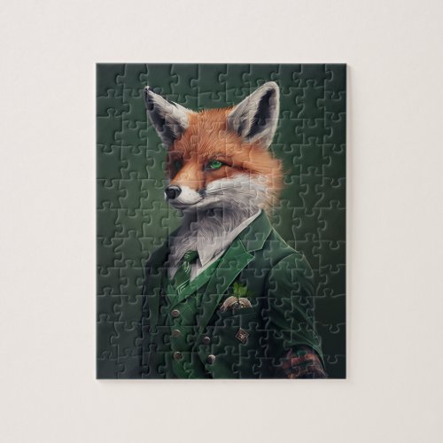 Red Fox in a Green St Patricks Day Suit Jigsaw P Jigsaw Puzzle