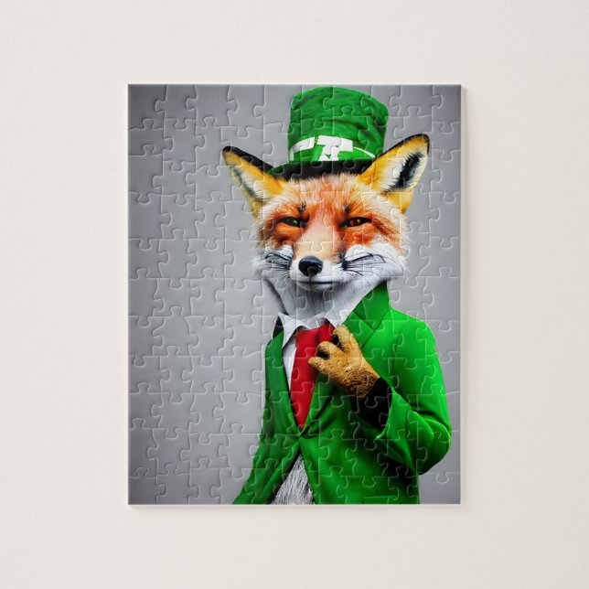 Red Fox in a Green St. Patrick's Day Suit Jigsaw Puzzle (Vertical)
