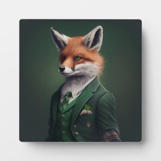Red Fox in a Green St. Patrick's Day Suit Plaque