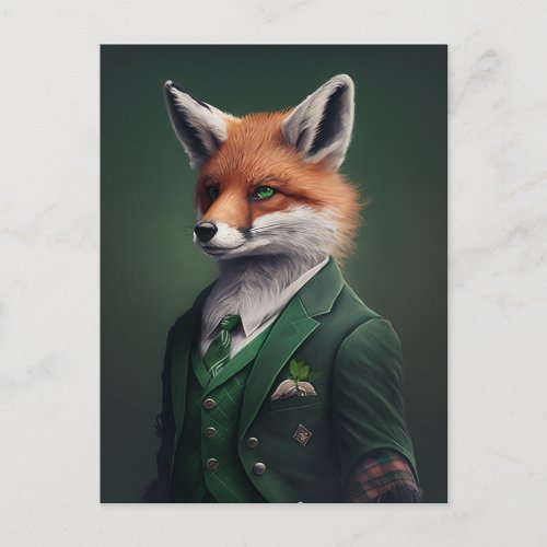 Red Fox in a Green St Patricks Day Suit Postcard