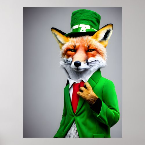 Red Fox in a Green St Patricks Day Suit Poster