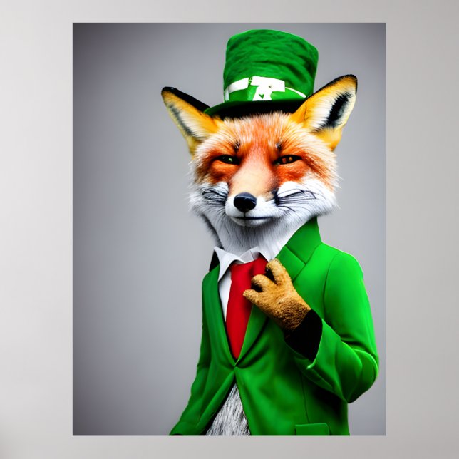 Red Fox in a Green St. Patrick's Day Suit Poster (Front)