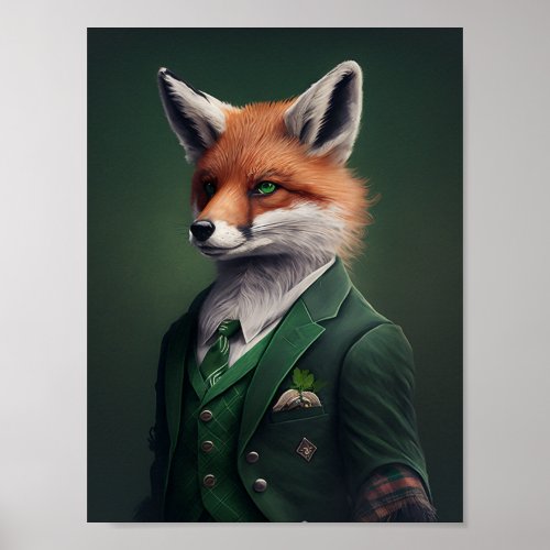 Red Fox in a Green St Patricks Day Suit Poster