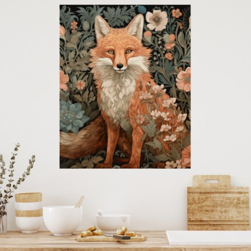 Red Fox in a Victorian English Garden Poster