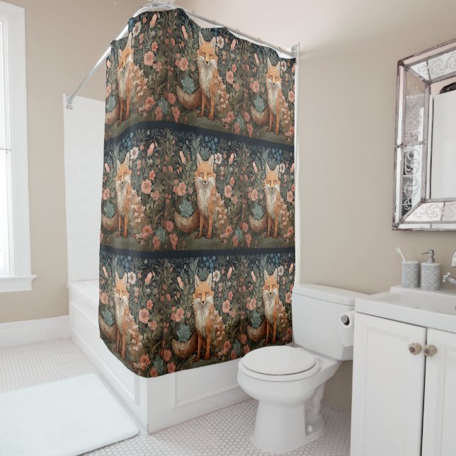 Red Fox in a Victorian Garden Shower Curtain (In Situ)
