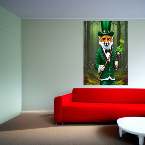 Red fox in green clothes  AI Art  Poster