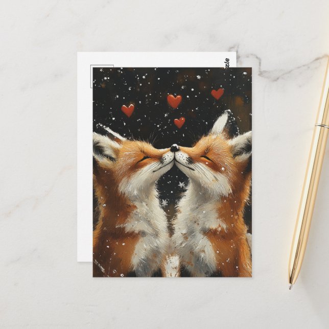 Red Fox in Love Postcard (Front/Back In Situ)
