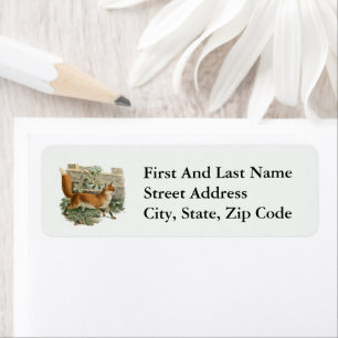 Red Fox in Rustic Country Cottage Illustration Label