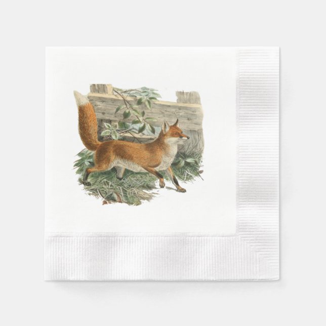 Red Fox in Rustic Country Cottage Illustration Napkins (Front)