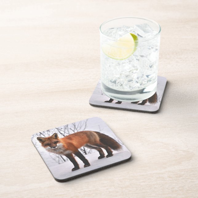 Red Fox in Snow  Beverage Coaster (Right Side)
