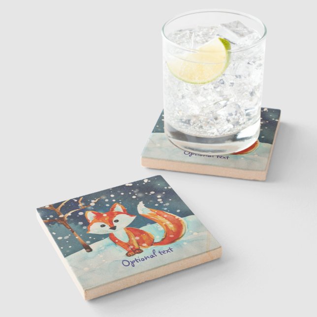 Red Fox in Snow Stone Coaster (Side)