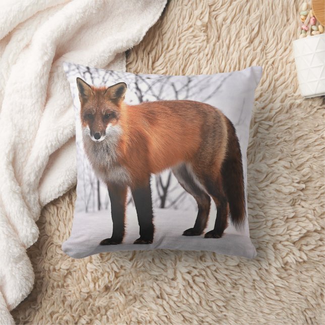 Red Fox in Snow Throw Pillow (Blanket)