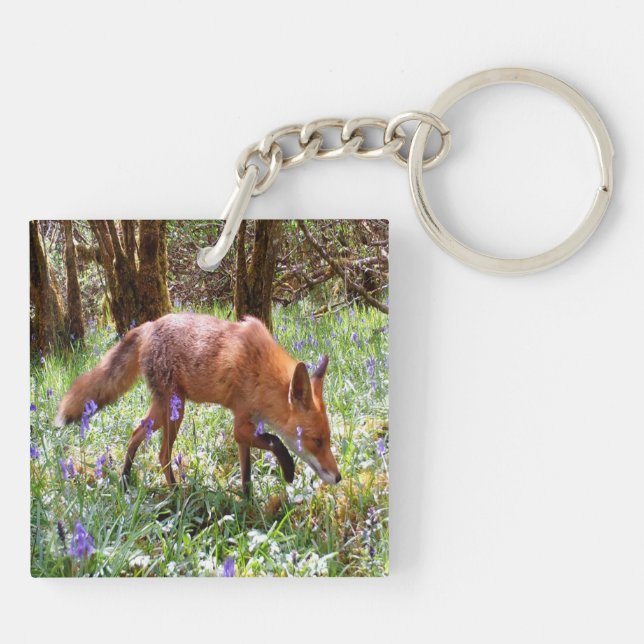 Red Fox in the Bluebells Keychain (Back)