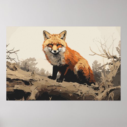 Red Fox in the Woods Impressionist Style _ AI Art Poster