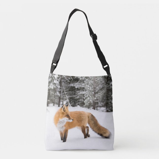 Red Fox in White Snow Crossbody Bag (Back)