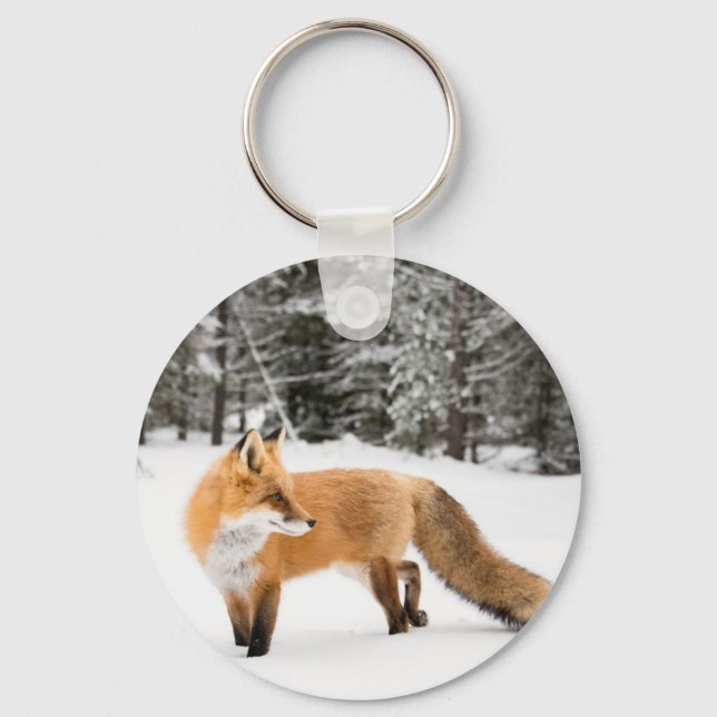 Red Fox in White Snow Keychain (Front)