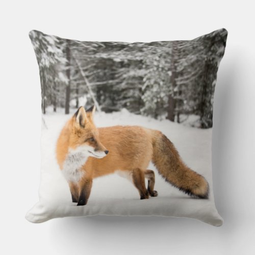 Red Fox in White Snow Throw Pillow