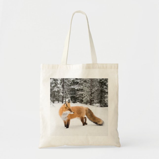 Red Fox in White Snow Tote Bag (Front)